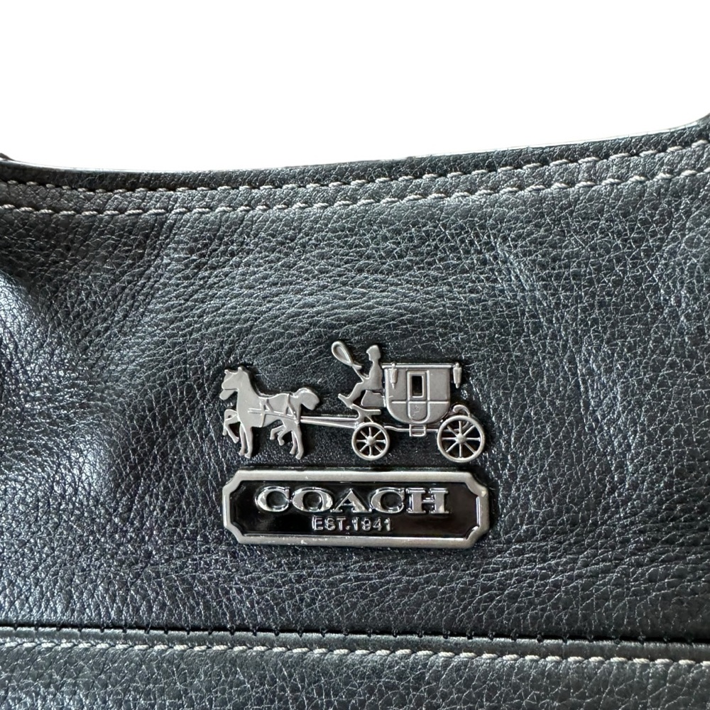 Coach Black Pebbled Leather Madison Tribeca East West Bag Chain/Leather Handles - Picture 6 of 15
